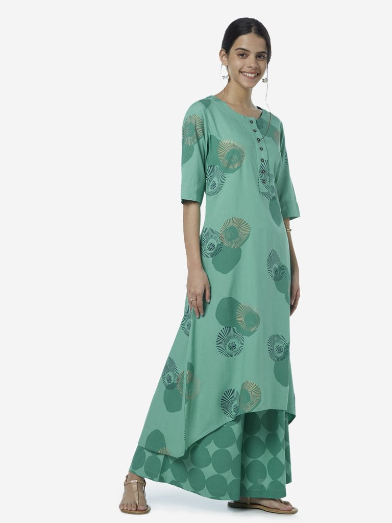 Utsa Green Print High-Low Kurta
