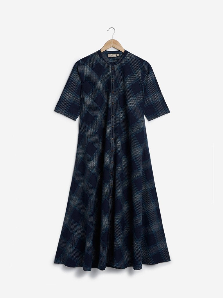 Utsa Black Checkered Print A-Line Kurta