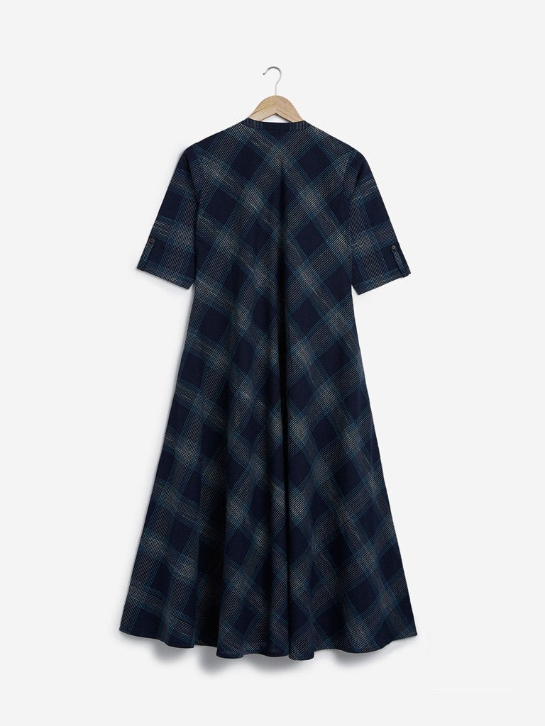 Utsa Black Checkered Print A-Line Kurta