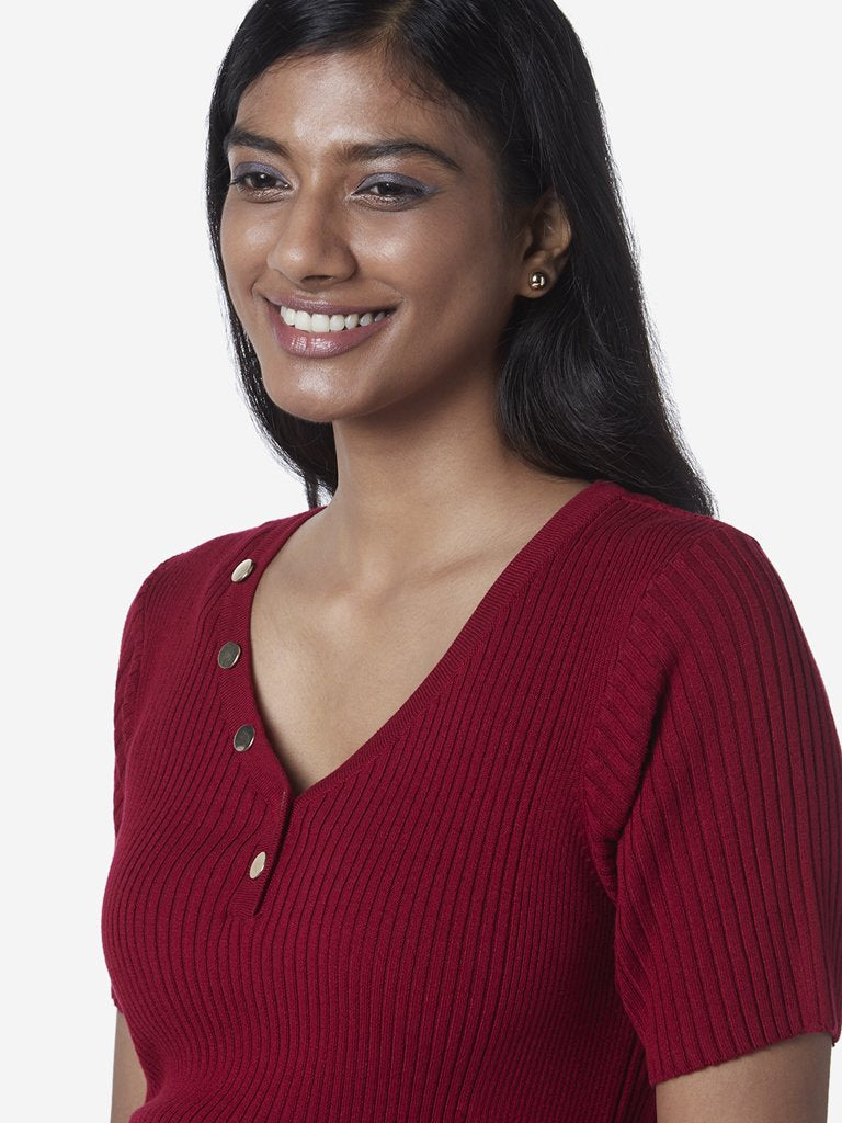 Wardrobe Maroon Ribbed Top