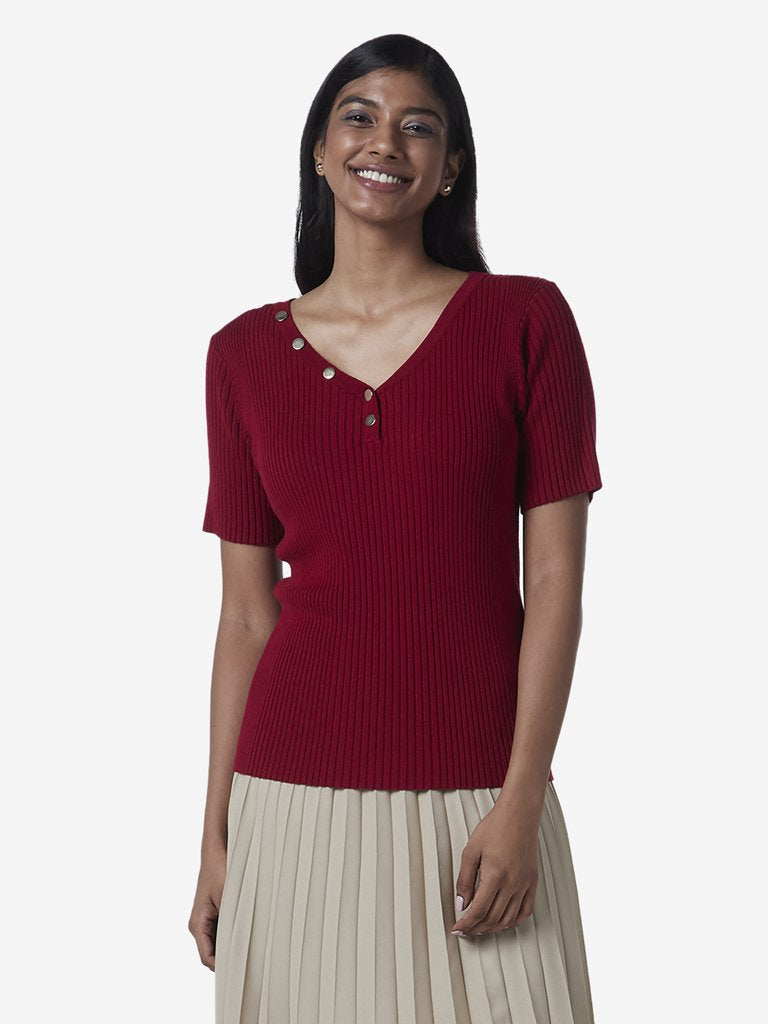 Wardrobe Maroon Ribbed Top
