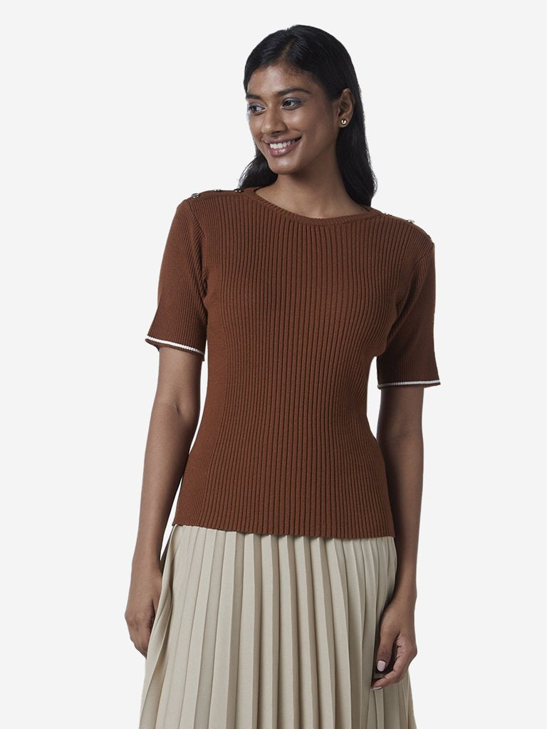 Wardrobe Brown Ribbed Hardware Design Top