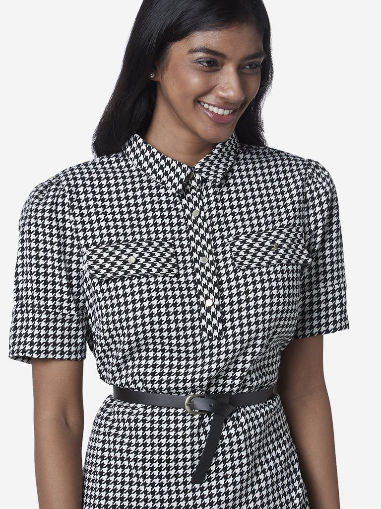 Wardrobe Black Houndstooth Shirtdress With Belt