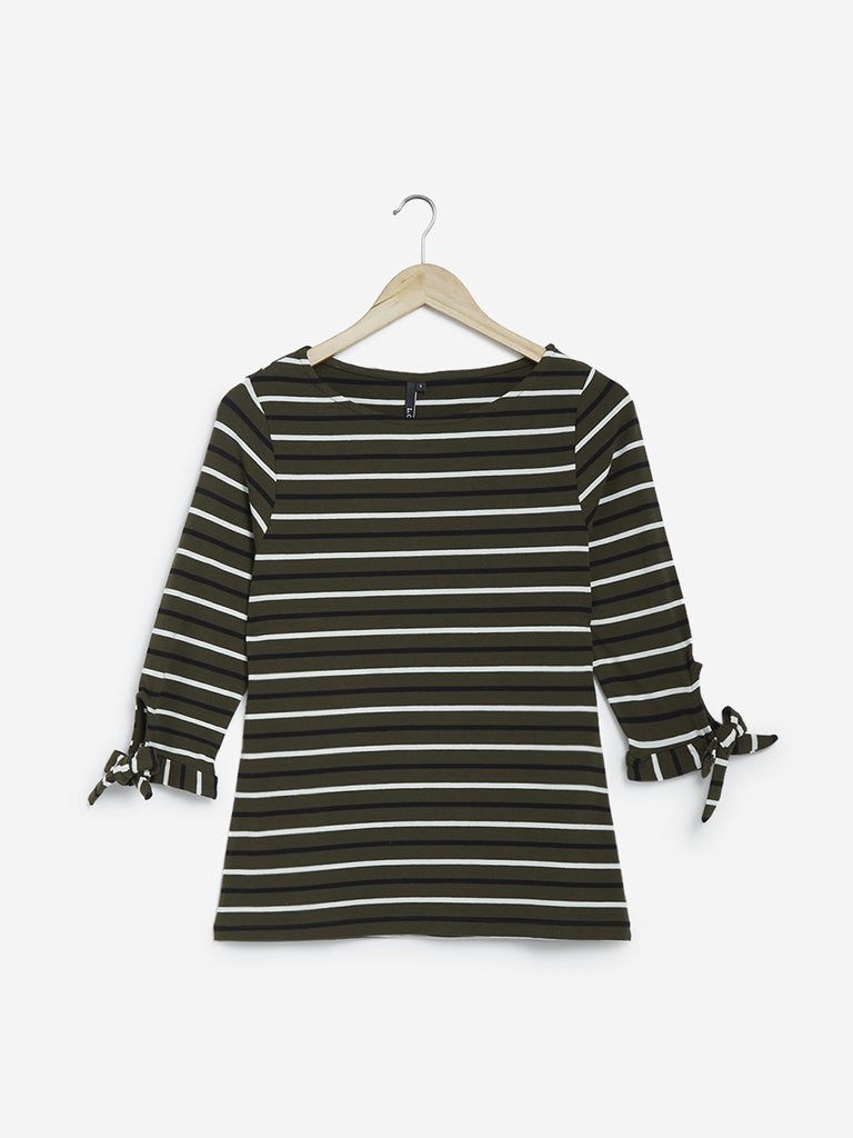 LOV Olive Striped Top