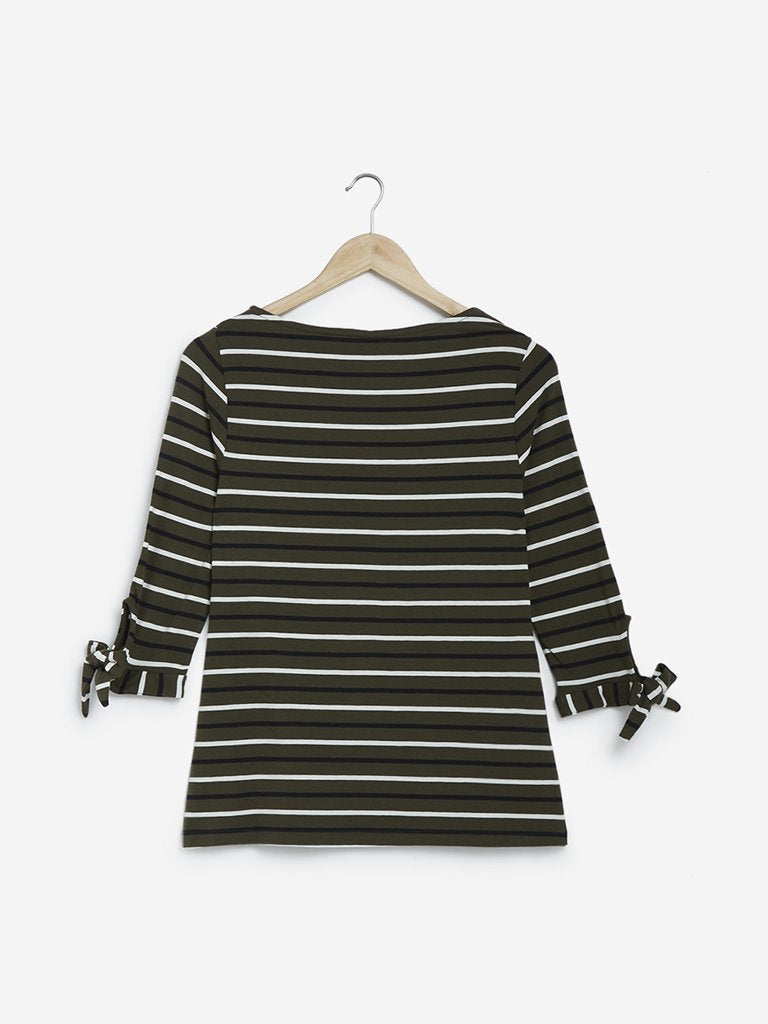 LOV Olive Striped Top