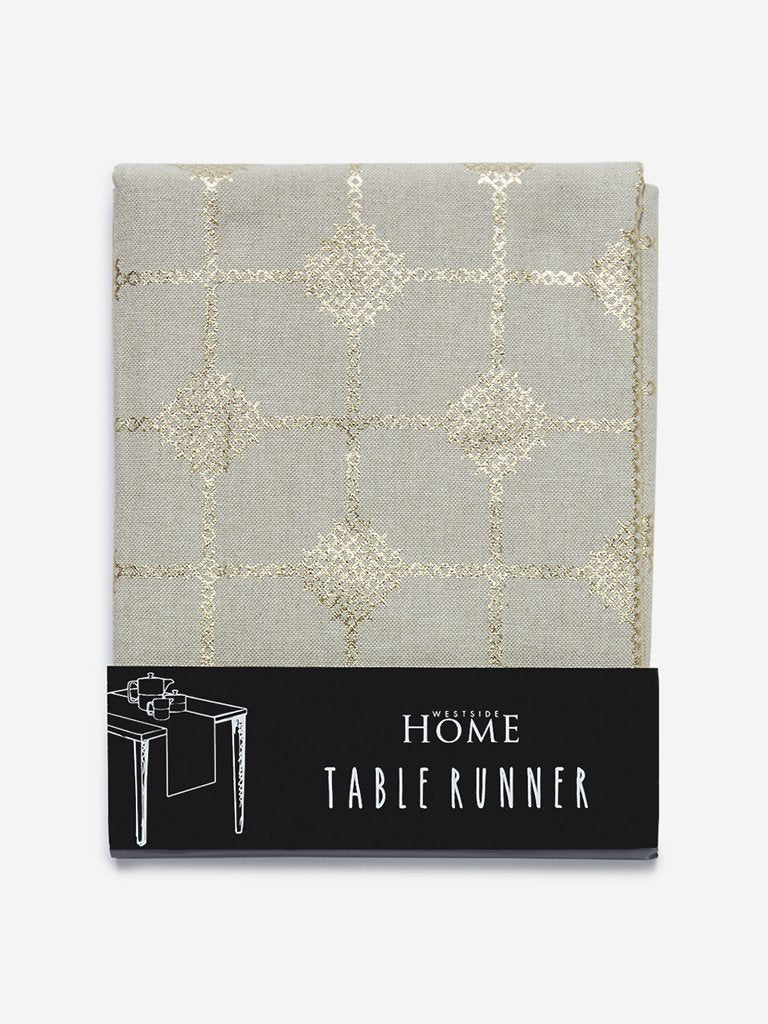 Westside Home Light Gold Embroidered Table Runner