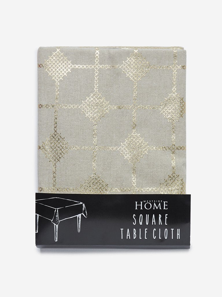 Westside Home Light Gold Embroidered Square Table Cloth