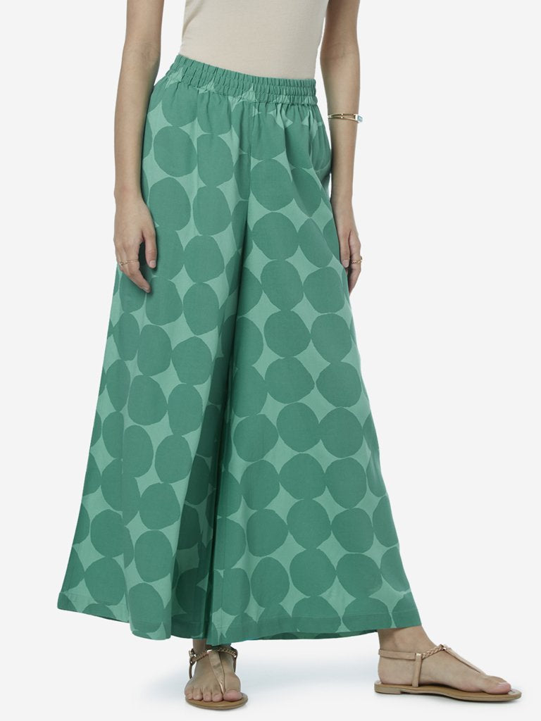 Utsa Green Circular Print Palazzos