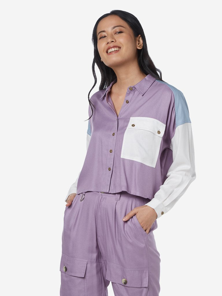 Nuon Lilac Christopher Colour-Block Crop Shirt