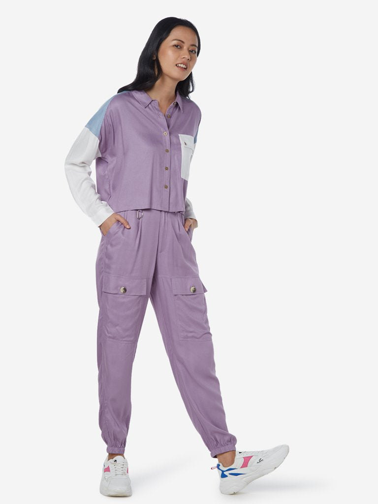 Nuon Lilac Christopher Colour-Block Crop Shirt