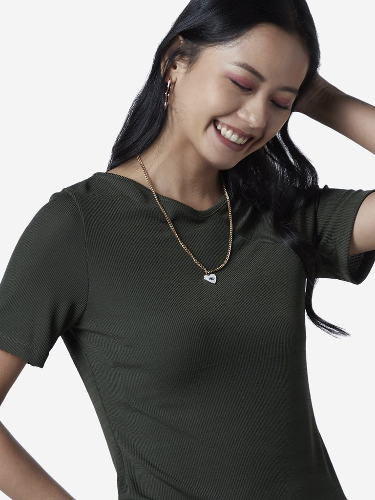 Nuon Khaki Solid Finigan T-Shirt