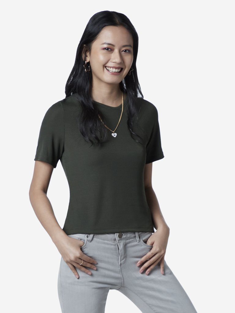 Nuon Khaki Solid Finigan T-Shirt