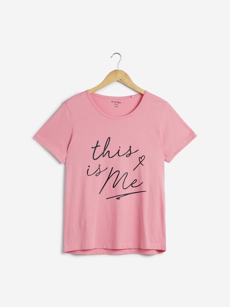 Wunderlove Pink Typographic Print T-Shirt