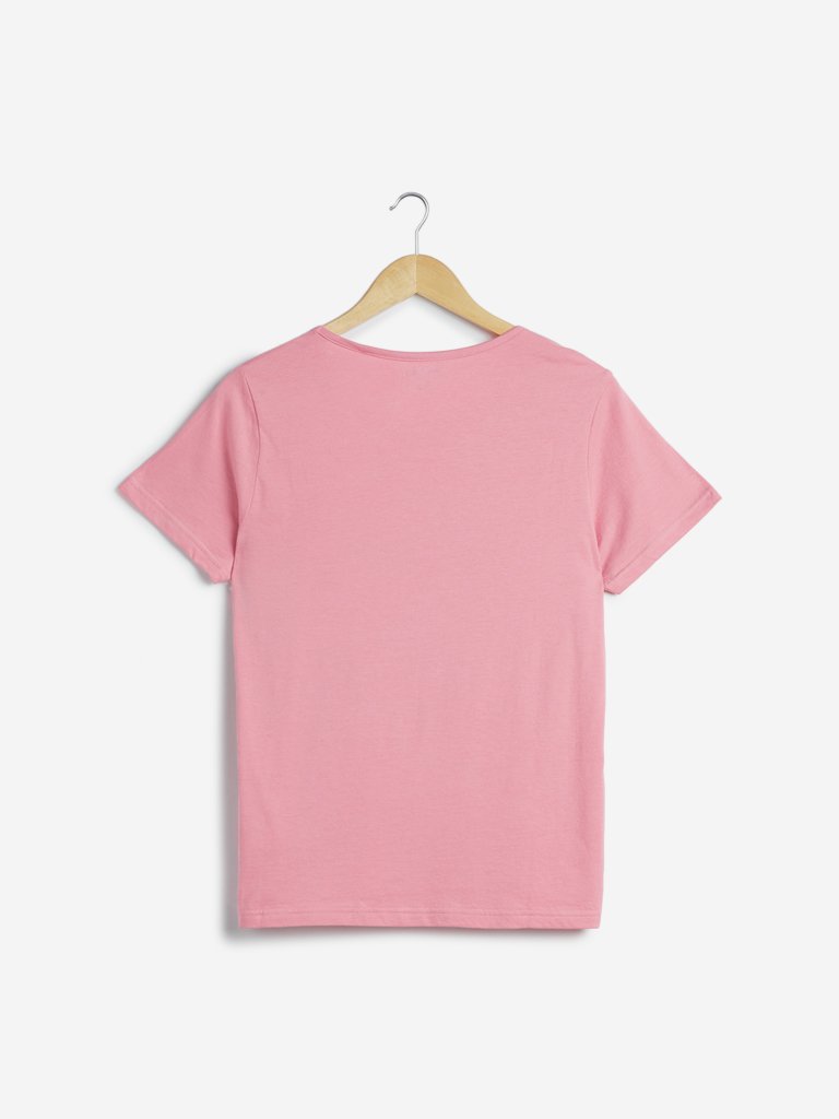 Wunderlove Pink Typographic Print T-Shirt