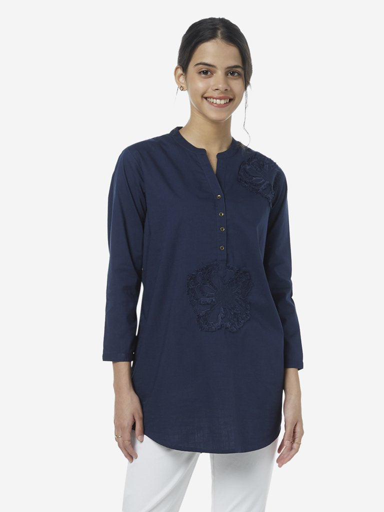 Utsa Indigo Floral Embroidery Kurti