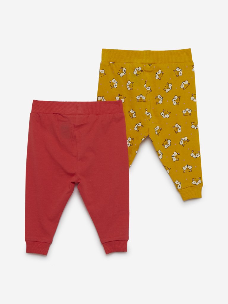 Baby HOP Orange Fox Printed Joggers Set of Two