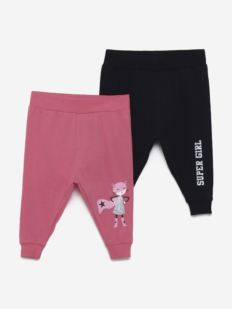 Baby HOP Pink Printed Joggers Set of Two