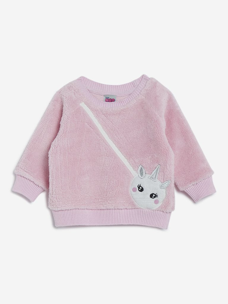 Baby HOP Light Pink Unicorn Patterned Sweatshirt