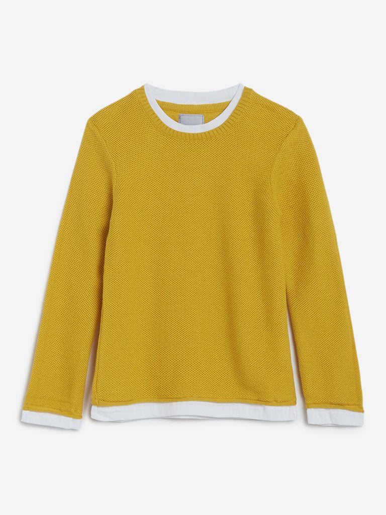 HOP Kids Mustard Knitted Pure-Cotton T-Shirt