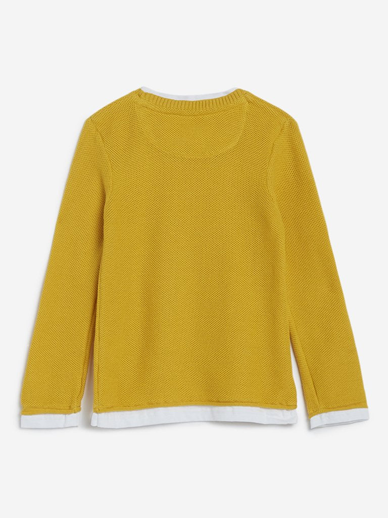 HOP Kids Mustard Knitted Pure-Cotton T-Shirt