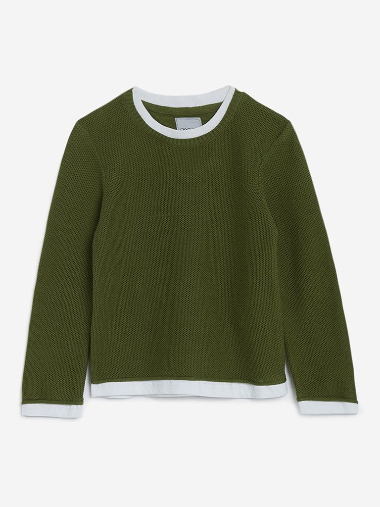 HOP Kids Olive Knitted Pure-Cotton T-Shirt
