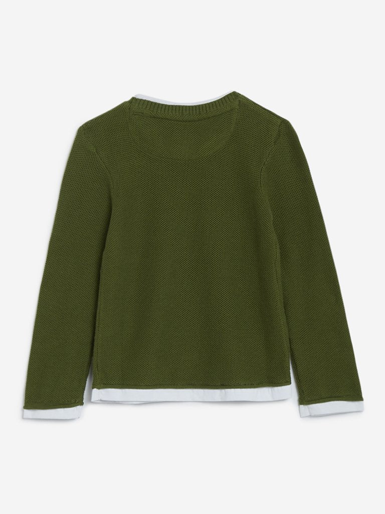 HOP Kids Olive Knitted Pure-Cotton T-Shirt