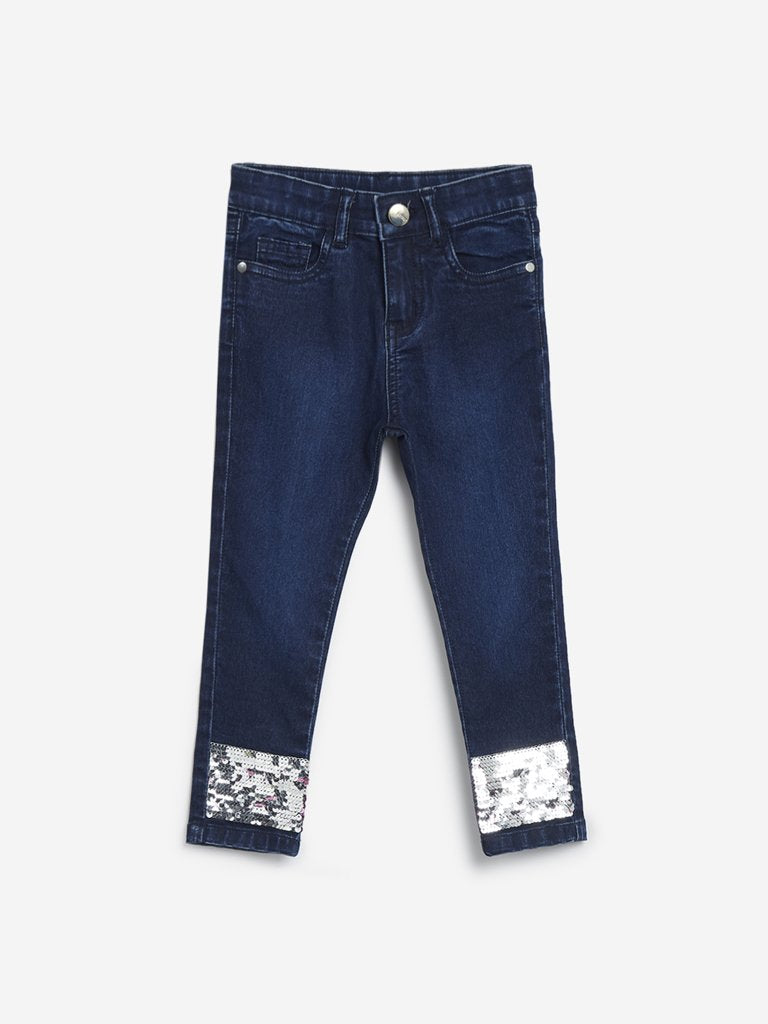HOP Kids Dark Blue Sequinned Jeans