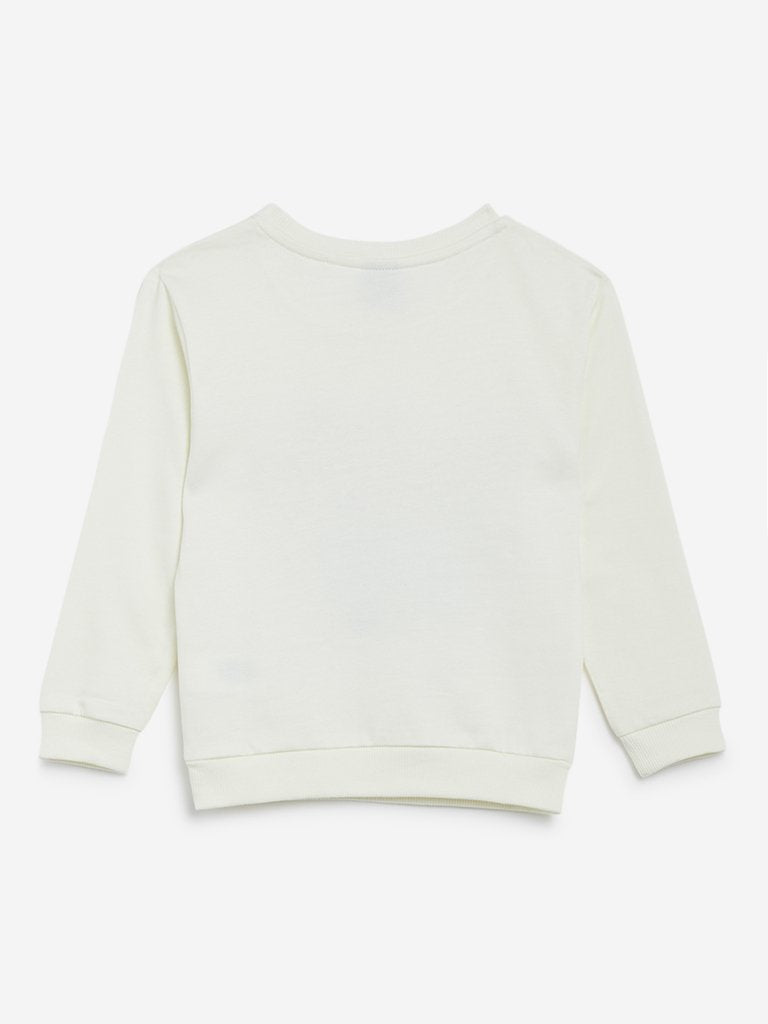 HOP Kids Off White Kitten Patterned Sweatshirt