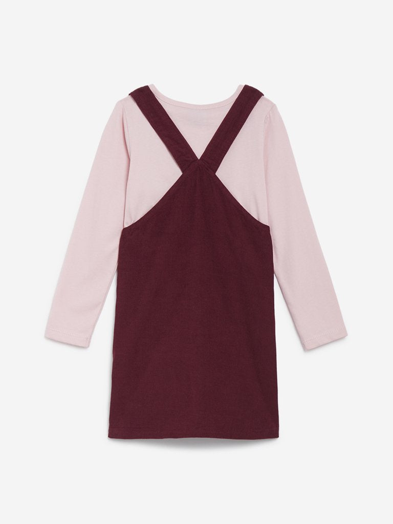 HOP Kids Burgundy Pinafore and T-Shirt Set