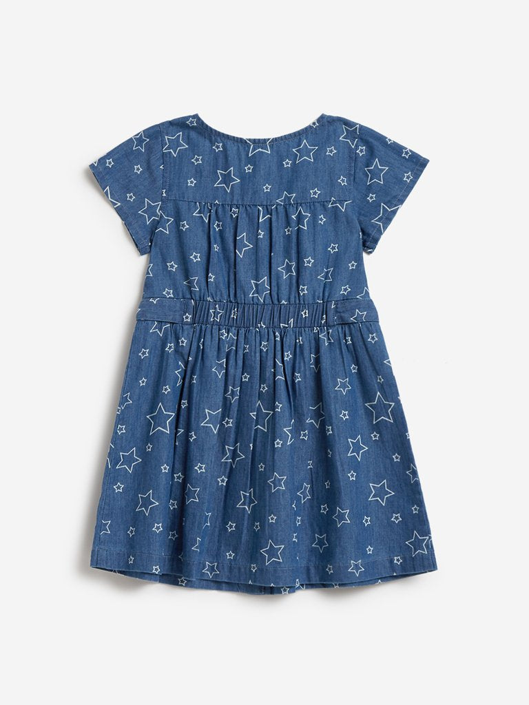 HOP Kids Blue Star Print Denim Dress