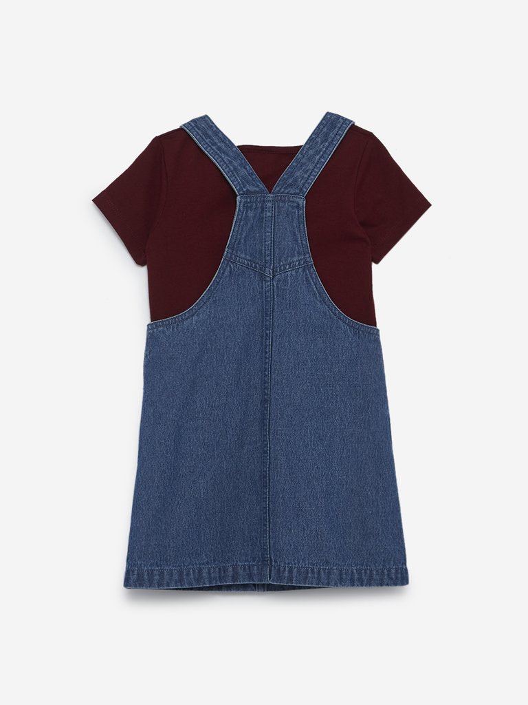 HOP Kids Blue Pinafore And T-Shirt Set