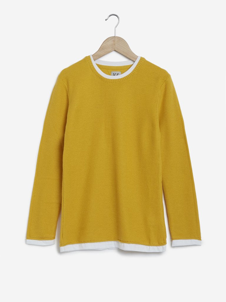Y&F Kids Mustard Knitted Pure-Cotton T-Shirt