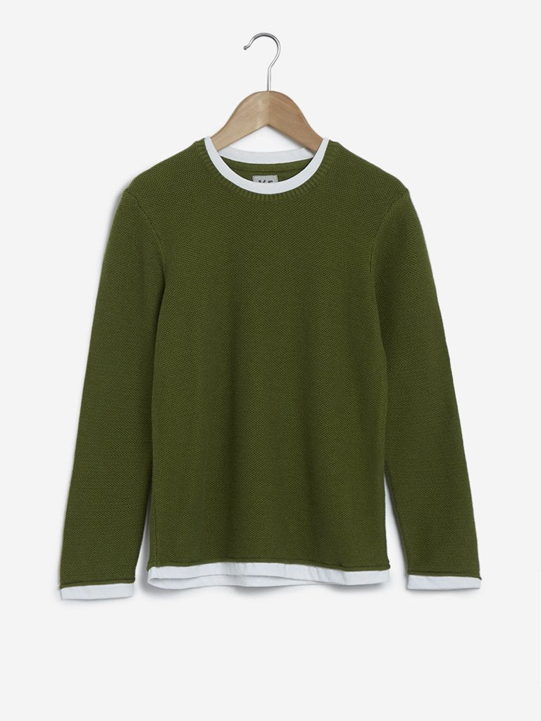 Y&F Kids Olive Knitted Pure-Cotton T-Shirt