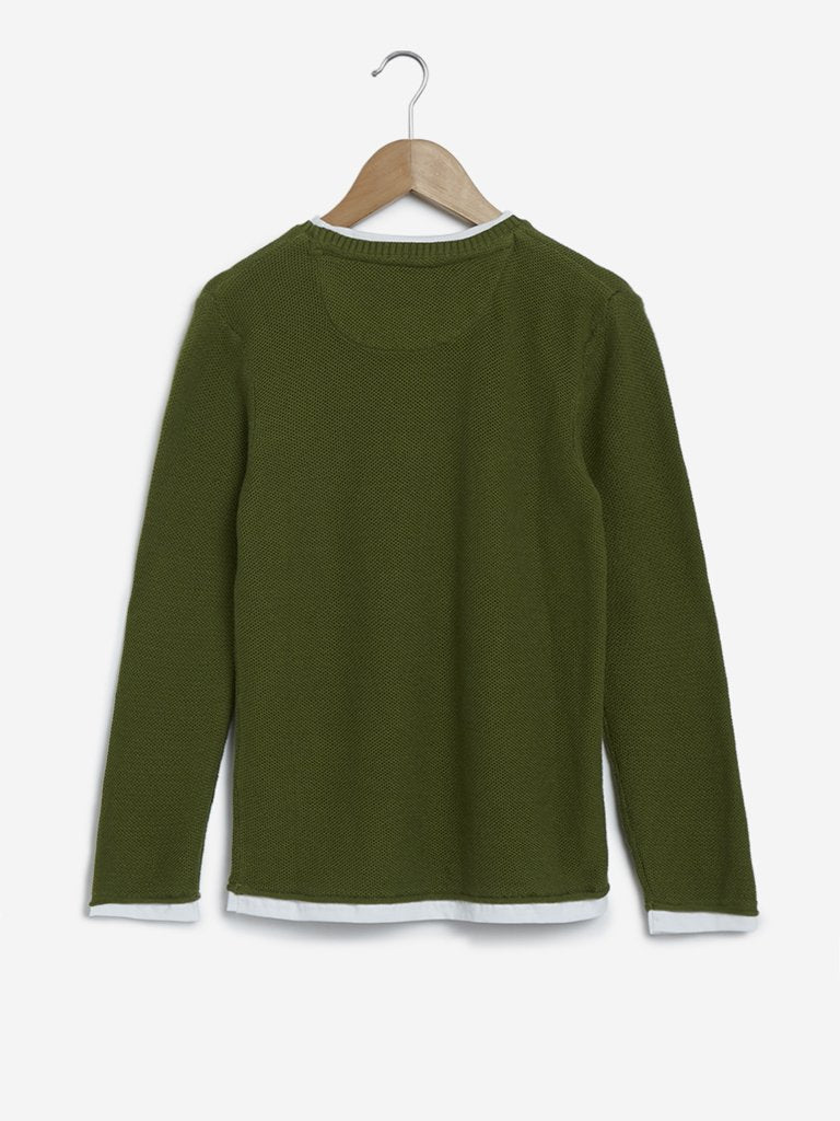 Y&F Kids Olive Knitted Pure-Cotton T-Shirt