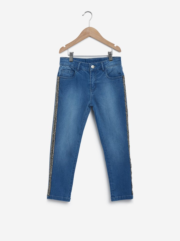 Y&F Kids Blue Rhinestone Detailed Jeans