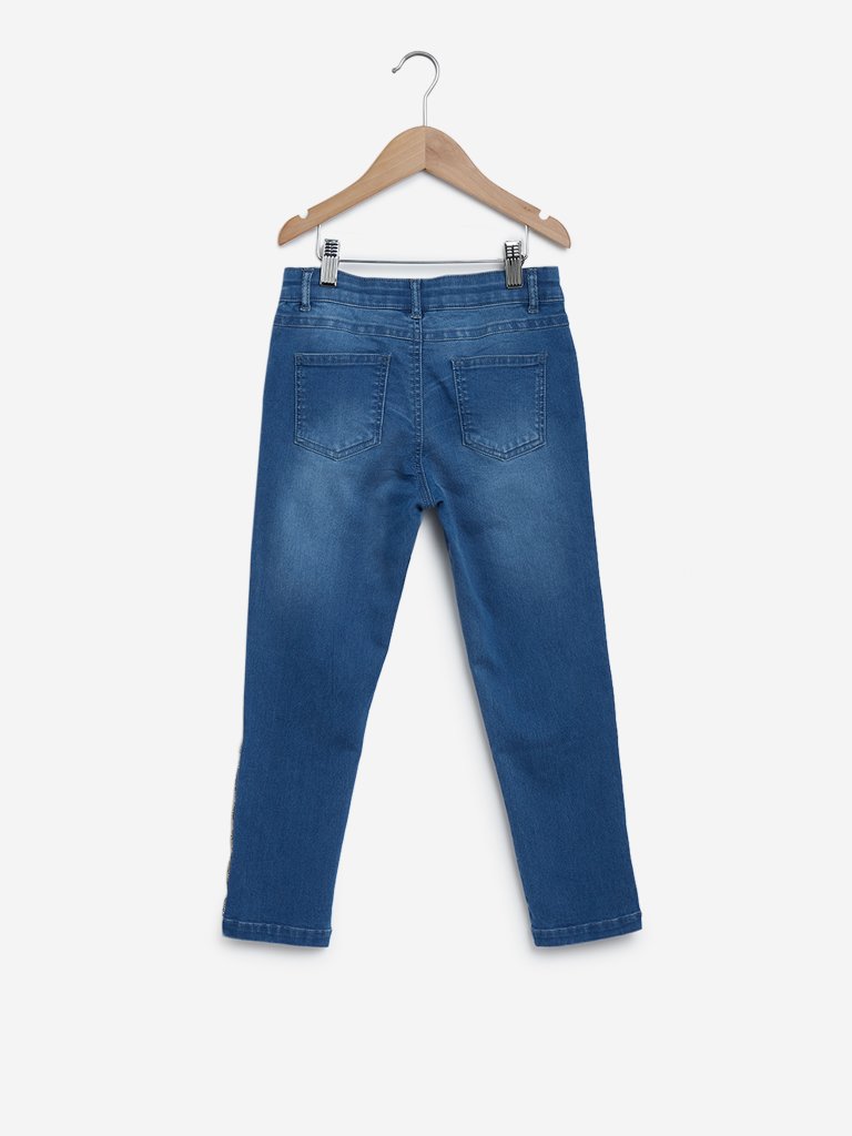 Y&F Kids Blue Rhinestone Detailed Jeans