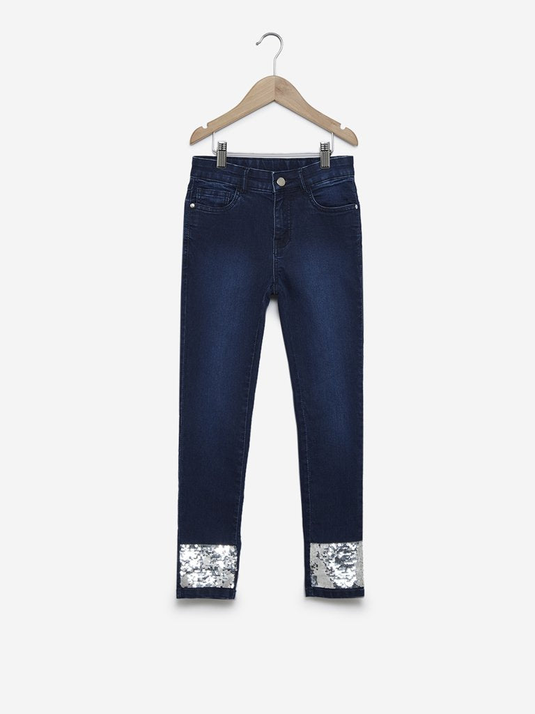 Y&F Kids Indigo Reversible Sequin Jeans