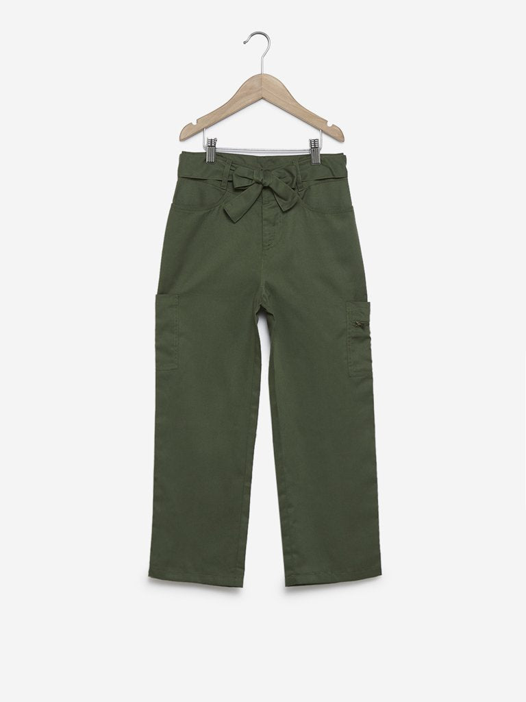 Y&F Kids Olive Flared Pants With Belt