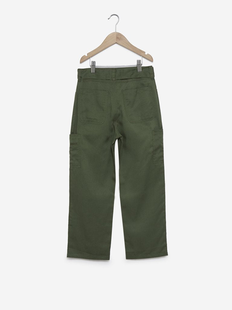Y&F Kids Olive Flared Pants With Belt