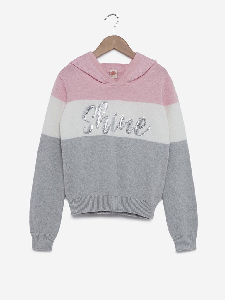 Y&F Kids Multicolour Sequinned Hooded Sweatshirt