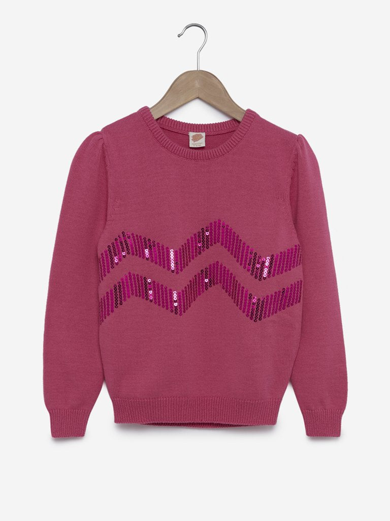 Y&F Kids Raspberry Sequinned Sweatshirt