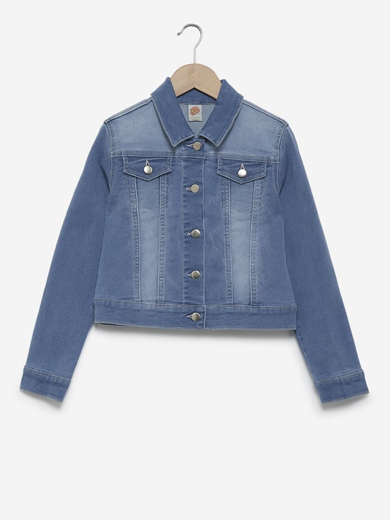 Y&F Kids Blue Faded Pattern Denim Jacket