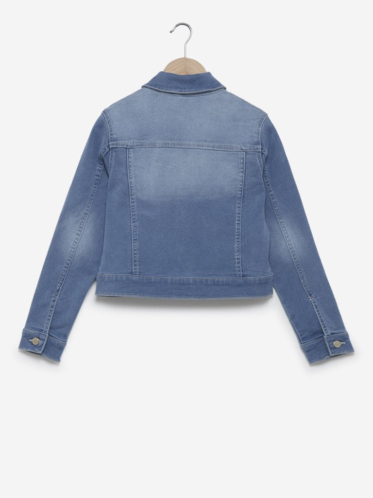 Y&F Kids Blue Faded Pattern Denim Jacket
