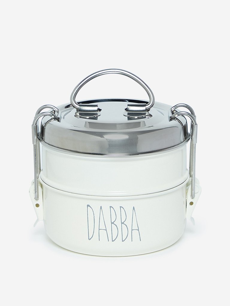 Westside Home Off White Two-Tiered Tiffin Box