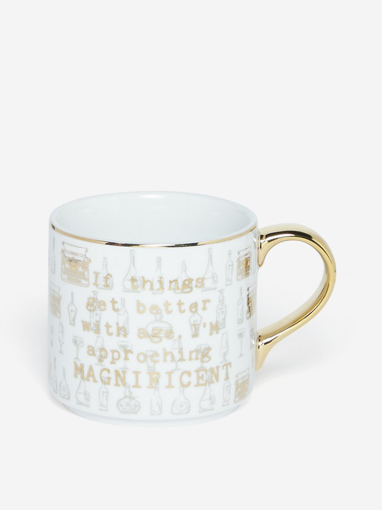 Westside Home White Bottle And Typewriter Printed Tea Cup