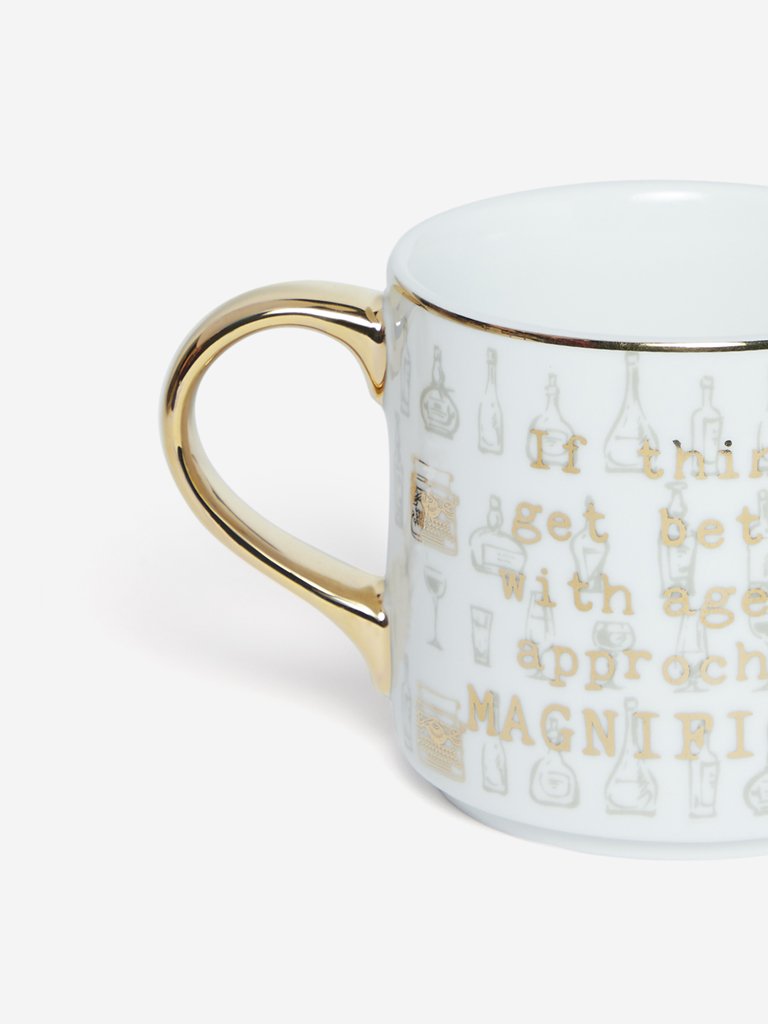 Westside Home White Bottle And Typewriter Printed Tea Cup