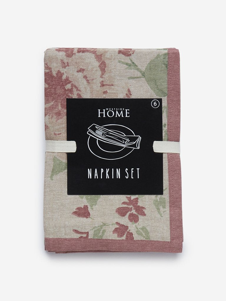 Westside Home Pink Floral Print Napkins Set of Six