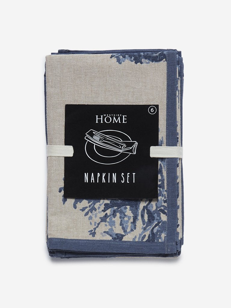 Westside Home Blue Floral Patterned Napkins Set of Six