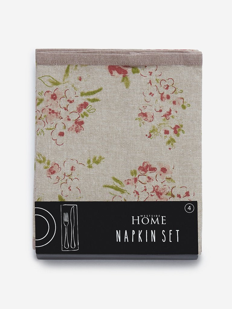 Westside Home Beige Floral Print Napkins Set of Four