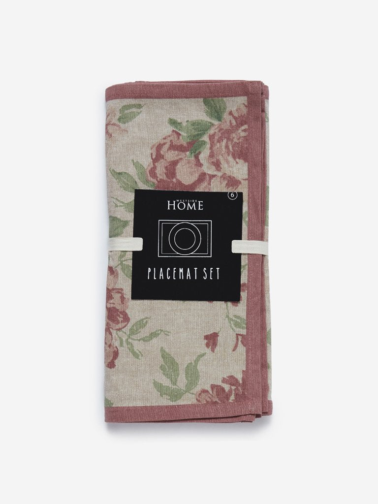 Westside Home Pink Floral Print Placemats Set of Six
